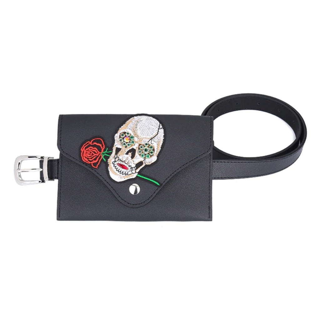 Skeleton Rose Diamond Eyes Waist Belt Bag - Picture 3 of 6